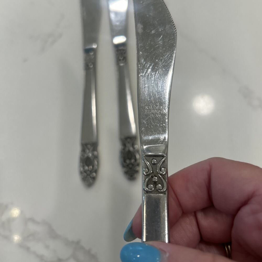 Vintage National Stainless OLAF Flatware Japan Set Of 3 Dinner Knives - Picture 6 of 9